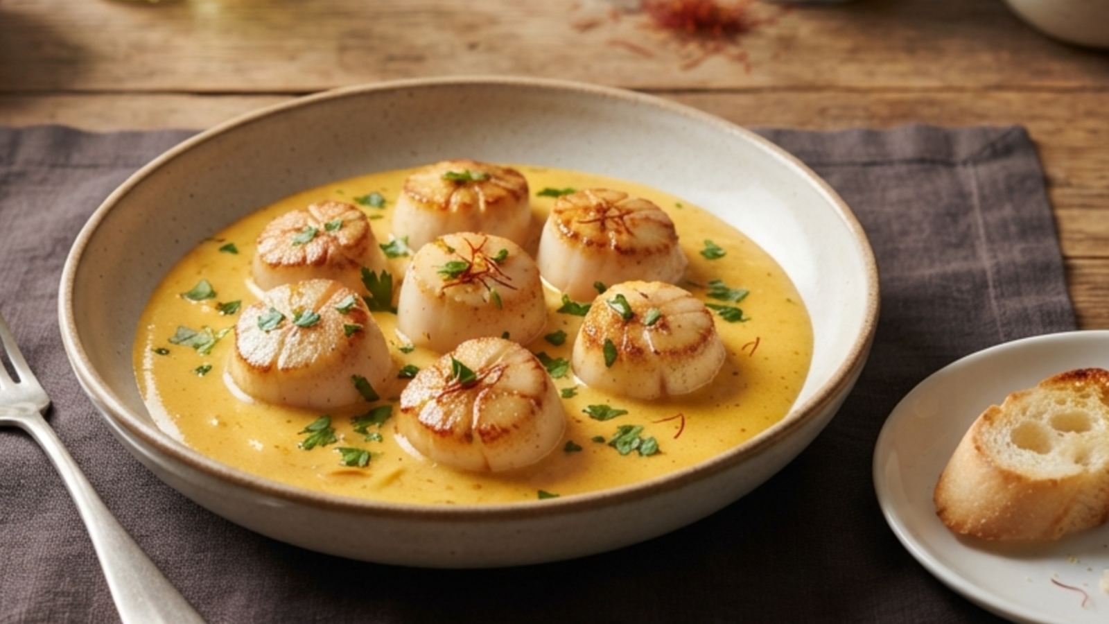 Scallops Luxe in Saffron Cream Sauce