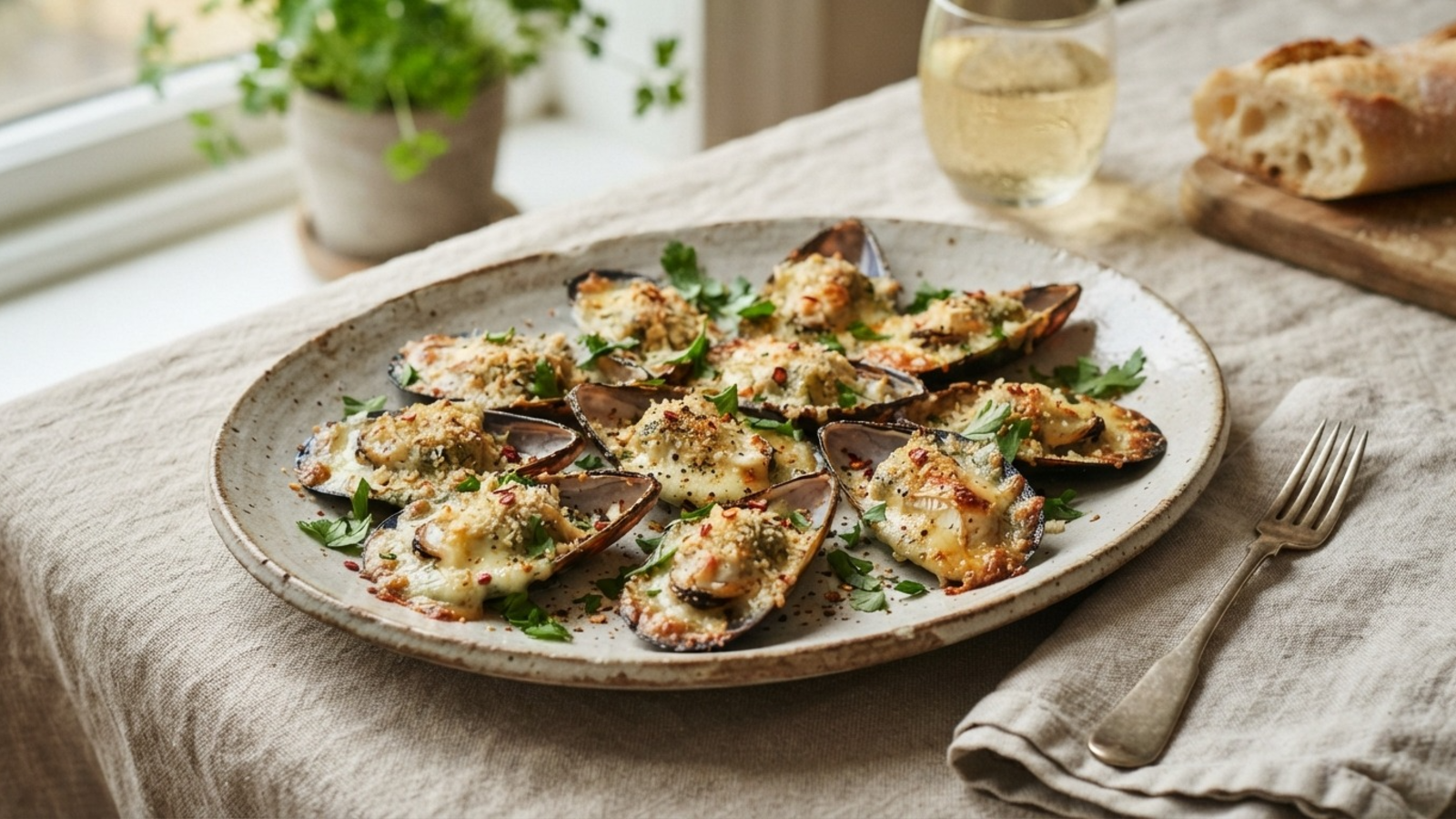 Moules gratinées au camembert