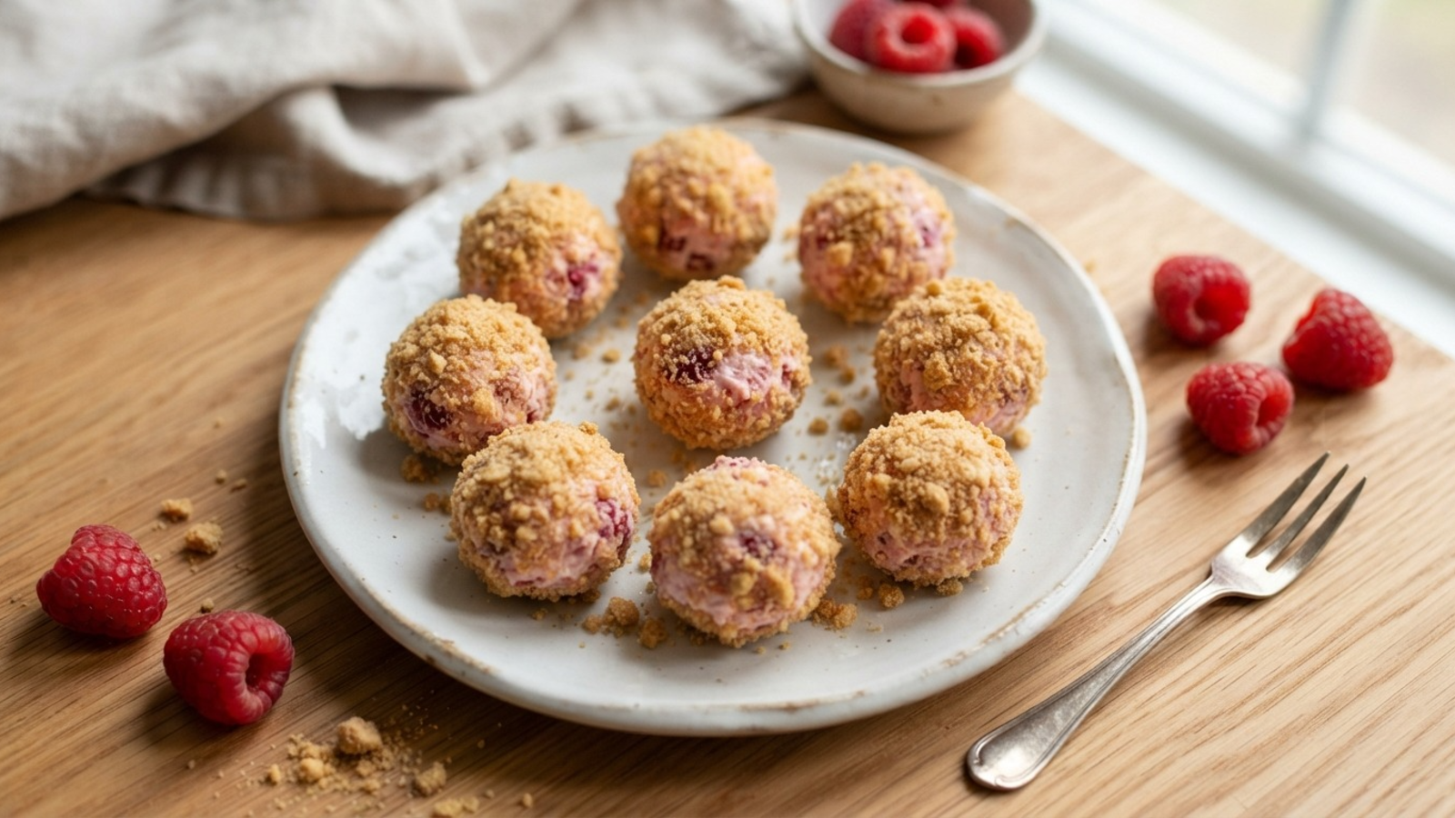 Raspberry cheese bites