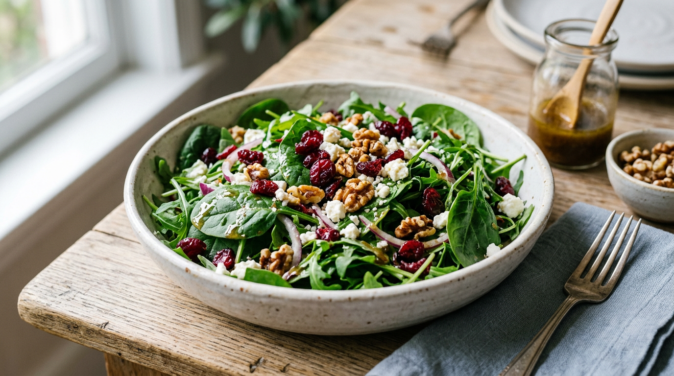 Spinach Arugula Cranberry Walnut Salad