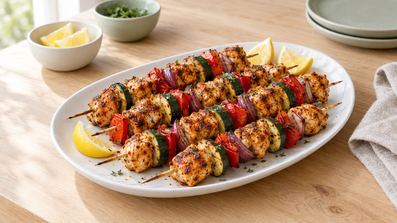 Brochettes de poulet mariné au yogourt et au citron