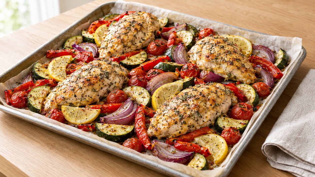 Lemon-herb baked chicken with roasted vegetables